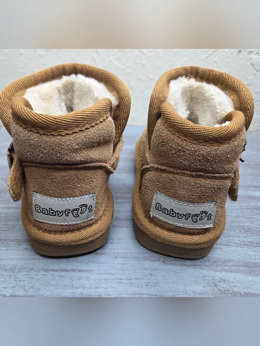 Babyfeet Tan Suede Winter Boots with Fleece Lining Toddler Size 6